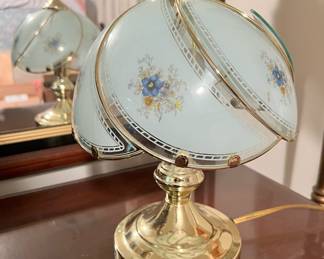 Brass and Glass Lamp with Forget Me Not Flower Design