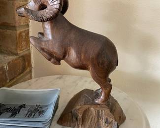 Wood Carved Ram Sculpture