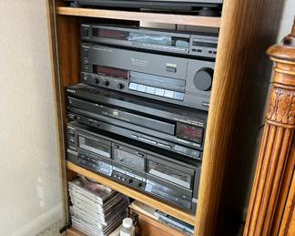 Technics Stereo Cabinet, Technics DC ServoTurntable - SL-BD27, Technics Quartz Synthesizer/Stereo Tuner - ST-S98A, Technics Stereo Amplifier SU-V98 AM/FM Tuner - ST-S98, Sony Compact Disk Player - CDP-C500, Technics Double Cassette Deck - RS-TR157