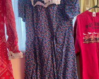 Blue Floral Dress with White Trim Neckline
