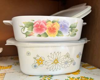Corning Ware Summer Blush Pansy Casserole Dish, Corning Ware Floral Bouquet Casserole Dish