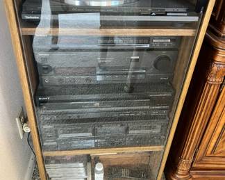 Technics Stereo Cabinet, Technics DC ServoTurntable - SL-BD27, Technics Quartz Synthesizer/Stereo Tuner - ST-S98A, Technics Stereo Amplifier SU-V98 AM/FM Tuner - ST-S98, Sony Compact Disk Player - CDP-C500, Technics Double Cassette Deck - RS-TR157