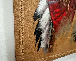 Native American Chief Painting on Burlap by Wyman 