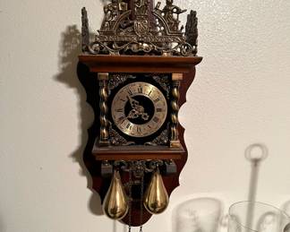 Bronze and Wood Zaanse Wall Clock "Nu Elck Syn Sin"