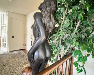 Bronze Tone Metal Life Size Nude Woman Statue