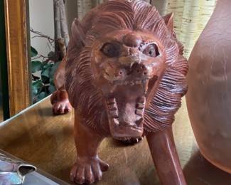 Wood Carved Lion Sculpture