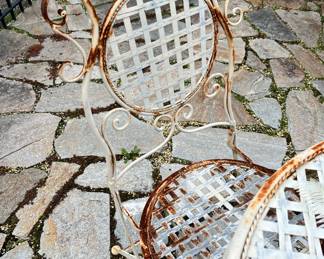 White Iron Bistro Table with Two Chairs