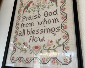 Framed Needlepoint - Praise God From Whom All Blessings Flow.