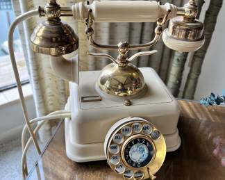 White and Brass French Style Rotary Phone