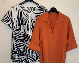 LAFAYETTE 148 Shirt Pair "Q" Black/White Silk & Orange Solid - Approx. Size XL/XXL