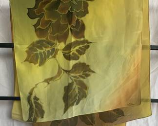 Hand-Painted Floral Scarf in Greens