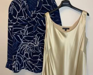 LAFAYETTE 148 Shirt Pair "U" Blue Print & Gold Camisole - Both 100% Silk - Size 16/XL