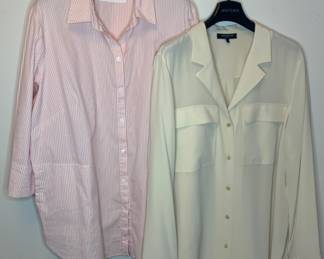 	LAFAYETTE 148 Shirt Pair "D" Pink Strip & Ecru Silk - Approx. Size XL