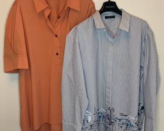 LAFAYETTE 148 Shirt Pair "L" Blue Hem Print & Solid Rust - Approx. Size XL