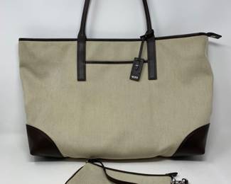 Beige TUMI Travel Tote & Wallet