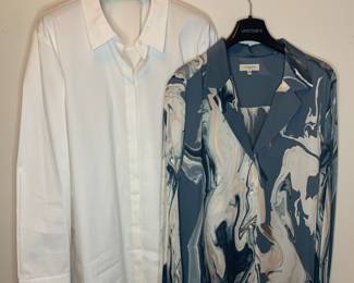 LAFAYETTE 148 Shirt Pair "H" Classic White & Multi Marbled Pattern - Approx. Size XL
