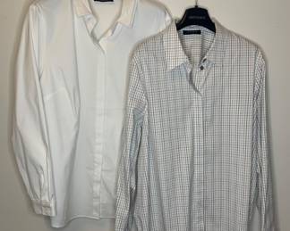 LAFAYETTE 148 Shirt Pair "C" Neutral White & Multi- Stripe Grid - Approx Size XL