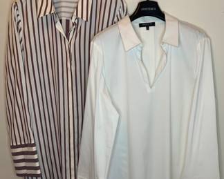 LAFAYETTE 148 Shirt Pair "K" Purple Stripe Silk & White w/Silver Trim - Size XL