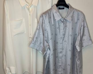 LAFAYETTE 148 Shirt Pair "E" Solid White & Silver - both 100% Silk - Approx. Size XL
