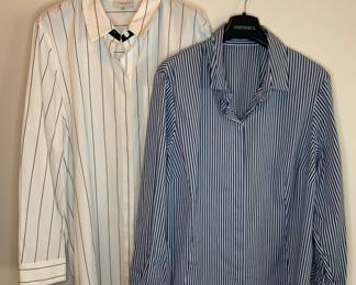 LAFAYETTE 148 Shirt Pair "M" Blue/White Stripe & Black Stripe on White - Approx. Size XL-XXL