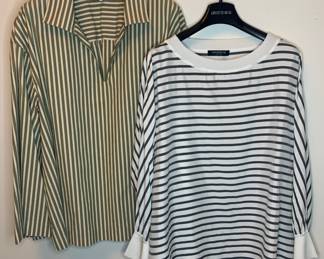 LAFAYETTE 148 Shirt Pair "S" Green/Beige Stripe & Gray Stripe Silk - Approx. Size XXL