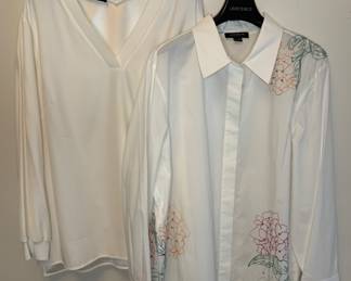 LAFAYETTE 148 Shirt Pair "T" White Silk & Embroidered Cotton - Approx. Size XL/XXL