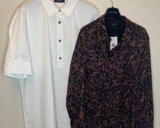LAFAYETTE 148 Shirt Pair "G" Patterned Silk & Crisp White Cotton - Size XXL