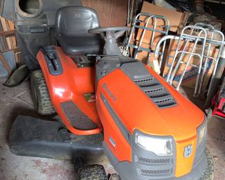 Husqvarna LTH 1438 with triple bin bag attachment