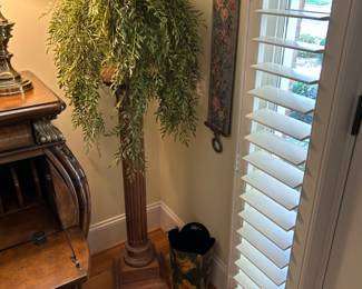 Ice wooden plant stand and faux plant.