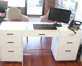 Pottery Barn Office Desks. We have three of these.         63 1/4" W x 19" D x 30" H.  Two of the desks are $300.00 each. One desk has glass top priced at $150.00.