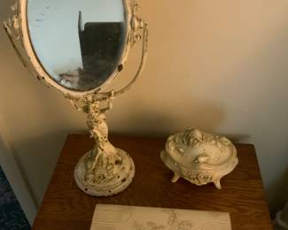 Antique metal Women’s  mirror with celluloid box’s 