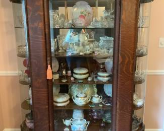 Very rare lion heads and claw china cabinet with curved glass ends.  Very large and 1800’s English 