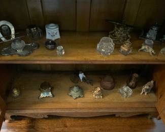 Antique ink wells and metal dog ink wells