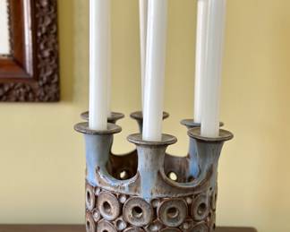 Mid Century stoneware crown candelabra 