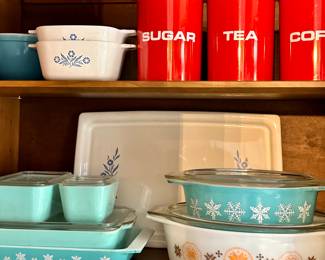 Vintage kitchenware, including red canister set (Denmark)