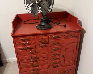 Dental cabinet and vintage fan