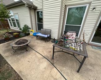 Fire pit & out door glider and table