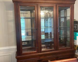 Complete dining room with table, extension leaf, two captains chairs and four side chairs.  Large hutch and sideboard. All solid wood and in excellent condition!  Asking $1,500