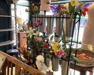 Faux flowers and display stand