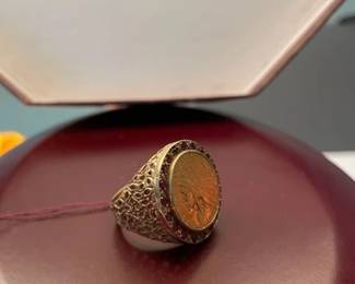 14K GOLD AND RUBY GOLD COIN RING