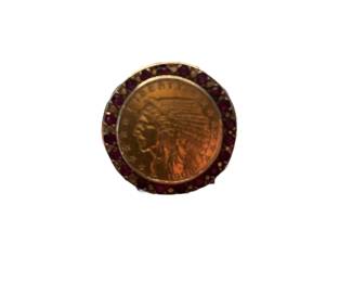 14K GOLD AND RUBY GOLD COIN RING