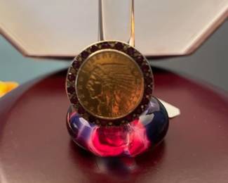 14K GOLD AND RUBY GOLD COIN RING