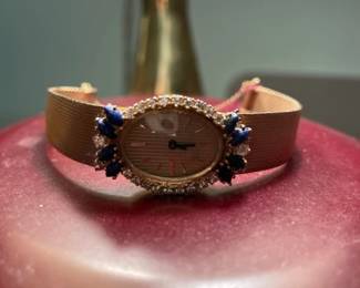 14K LADIES DIAMOND AND SAPH WATCH AND BAND