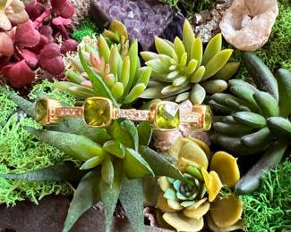 Gold, diamond and peridot bangle bracelet