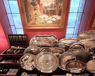 Don Vogel painting, silver trays