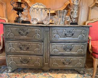 18th Century six drawer painted chest - France (We found the original sales tag - “from Chateaux Arles”)