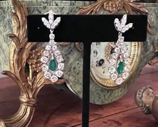 Emerald and diamond drop earrings