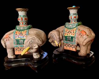 Pair of Chinese famille rose elephants