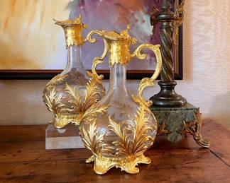 Pair of St. Louis Crystal lidded gilt ewers.  These are stunning!