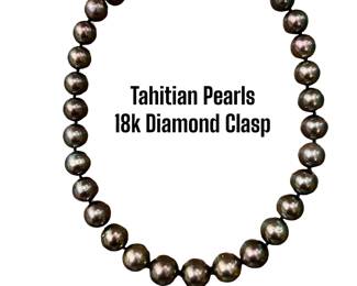 12-15mm Tahitian pearls with 18k white gold and diamond clasp